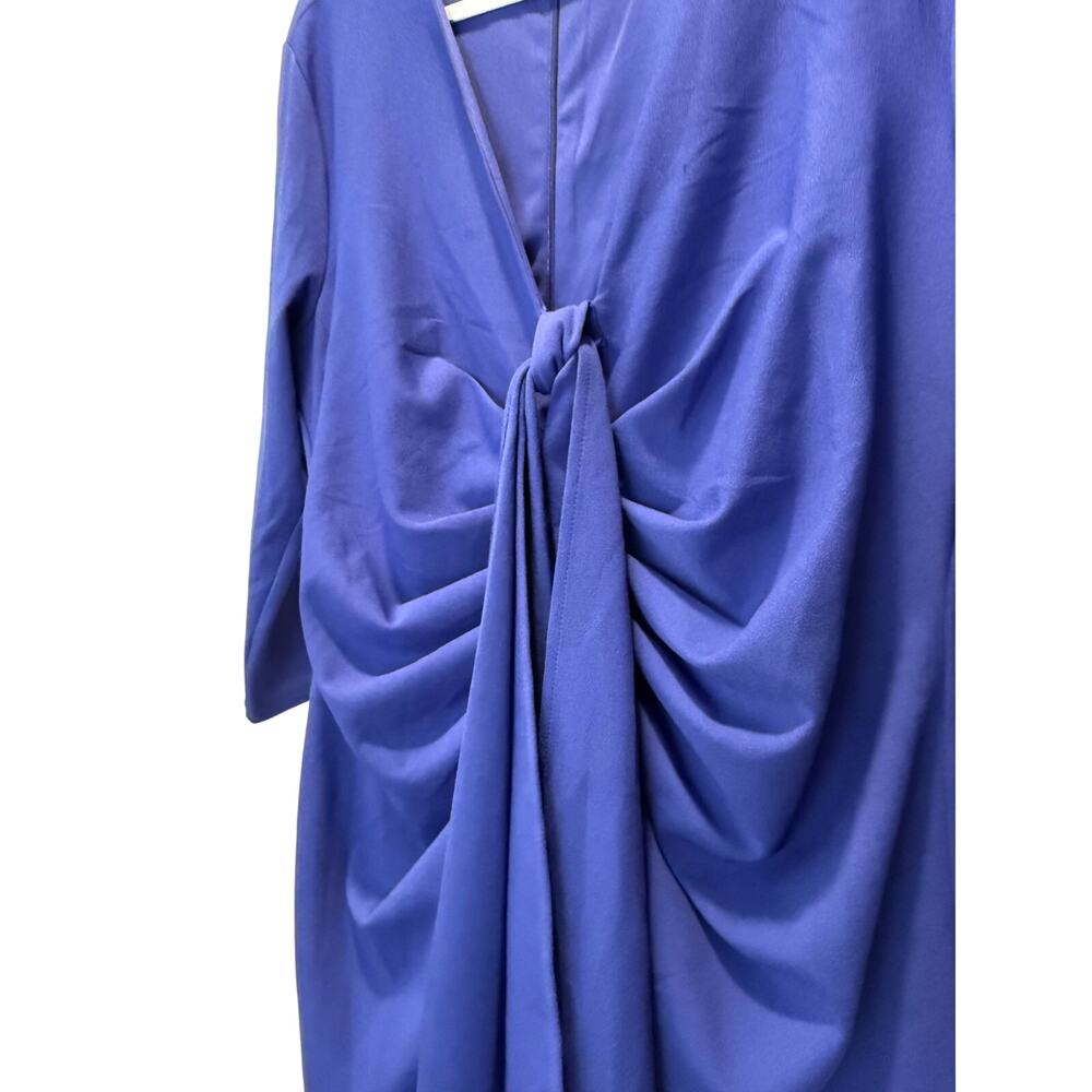 NY&Co Size XL Solid Blue Cocktail Sheath Dress Runched Front V Neck NEW with Tag - Picture 3 of 7